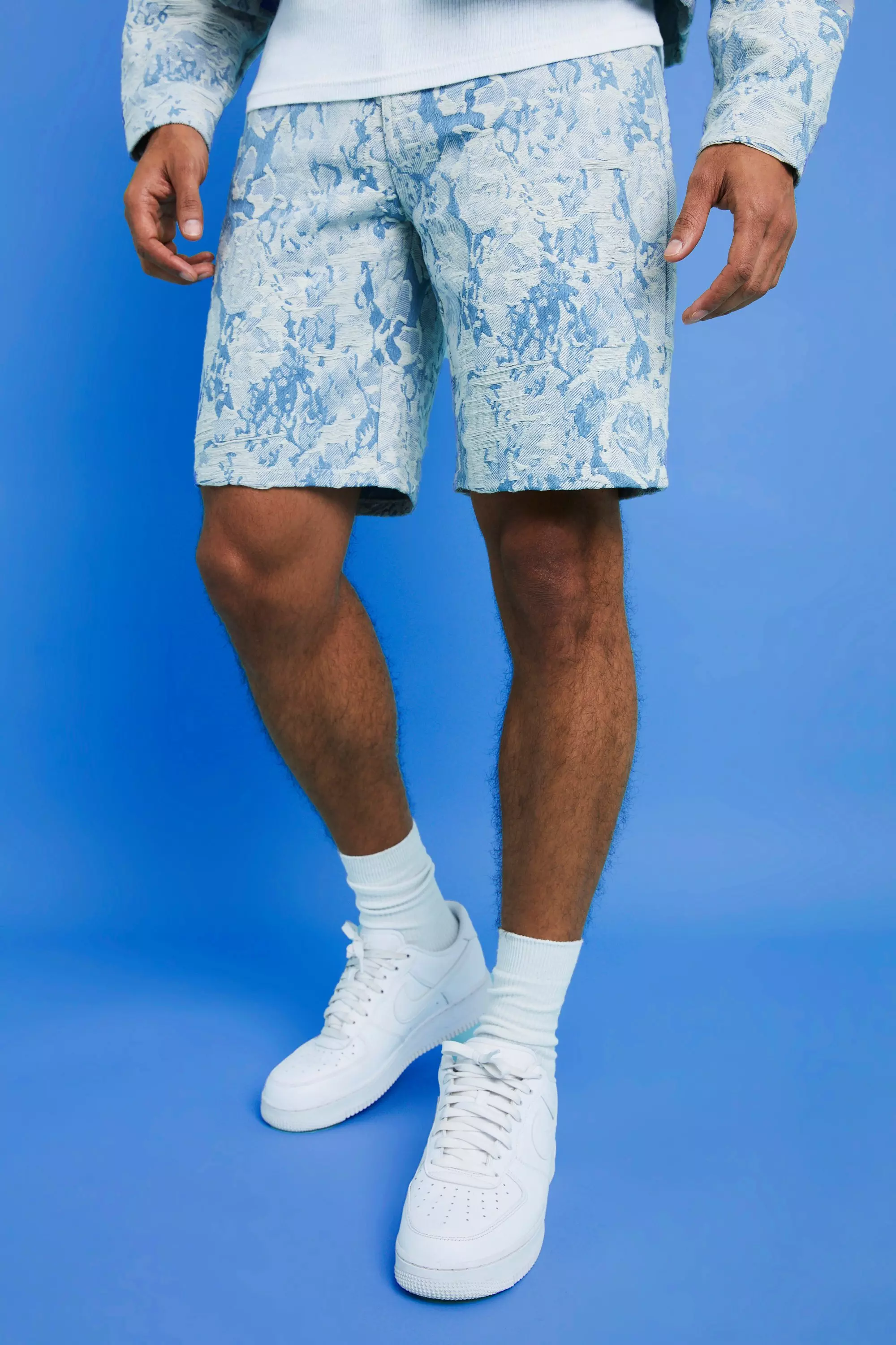 Fabric Interest Denim Jacket and Shorts Set boohooMAN